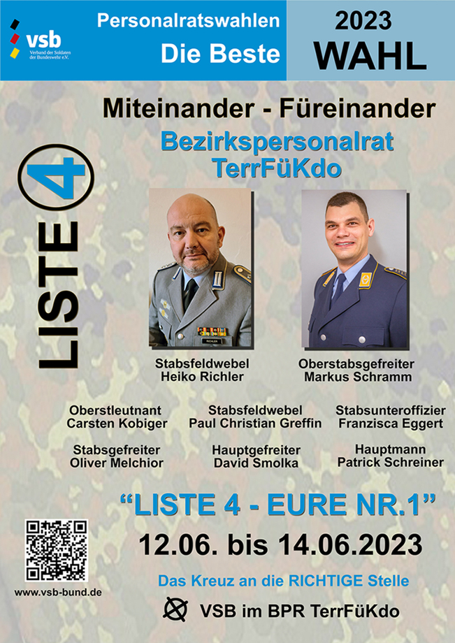 Plakat Kandidaten VSB für BPR TerrFüKdoBw